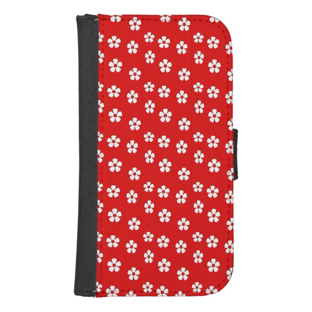 Cute white flowers on red samsung galaxy wallet case (Front)