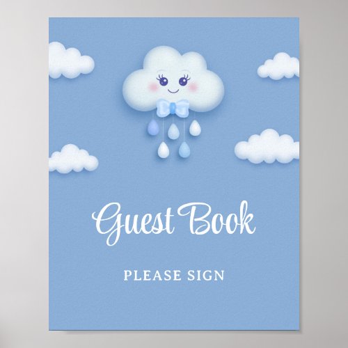 Cute white fluffy cloud nine pale blue guest book
