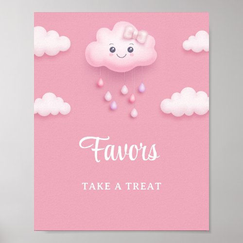 Cute white fluffy cloud nine pale pink girl favors poster