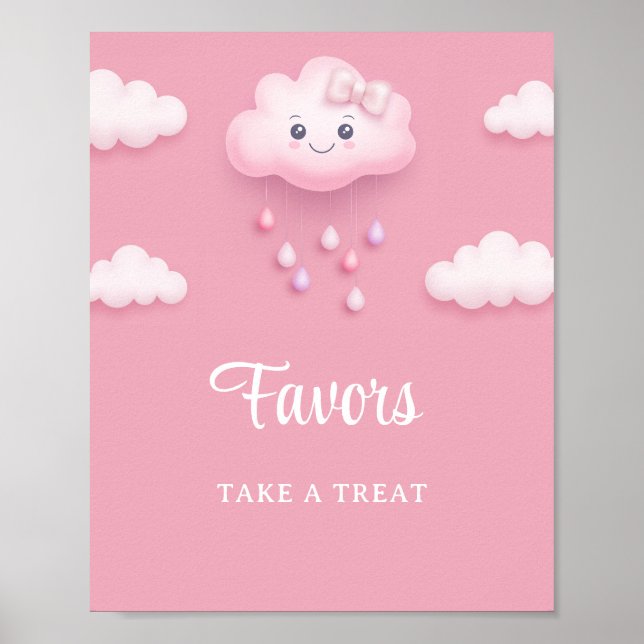 Cute white fluffy cloud nine pale pink girl favors poster (Front)