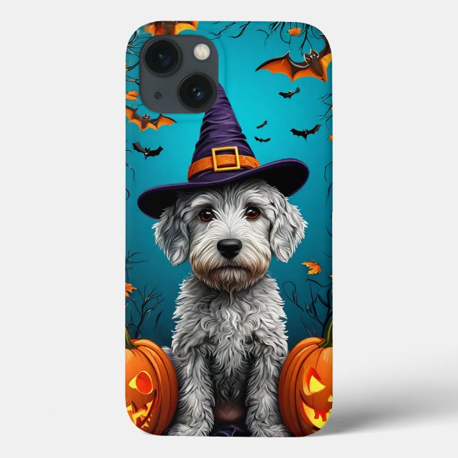 Cute White Fluffy Dog Halloween Witch Aesthetic Case-Mate iPhone Case (Back)