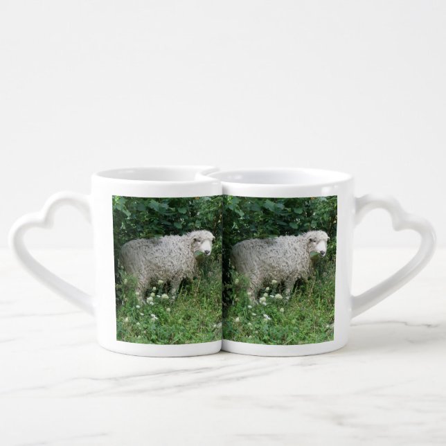 Cute White Fluffy Sheep Eating Lovers Mugs (Back Nesting)