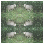 Cute White Fluffy Sheep Eating Patterned Animal Fabric