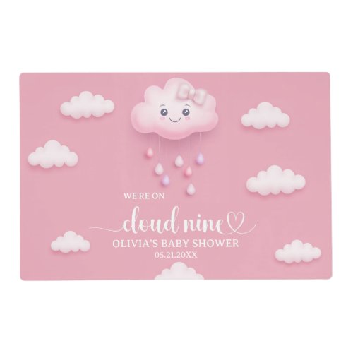 Cute white fluffy smiling cloud nine pink sky placemat