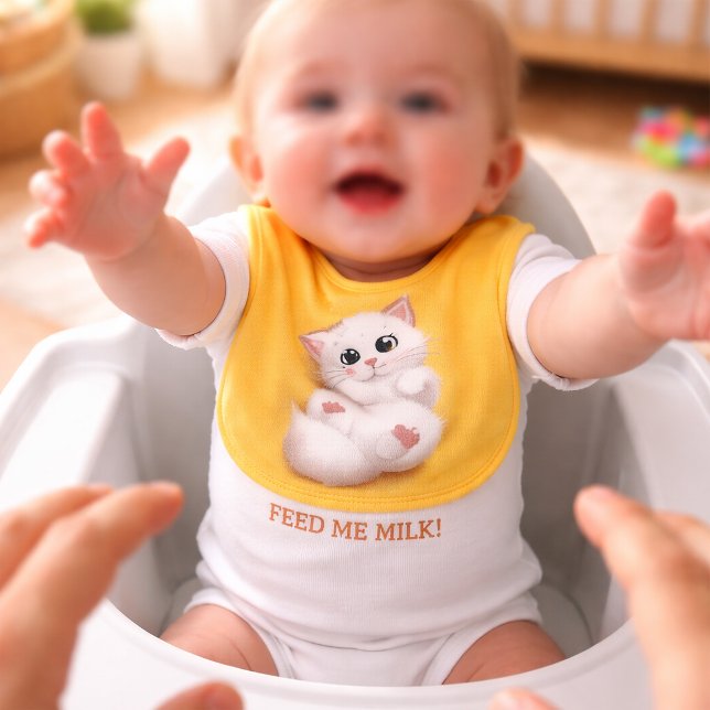 Cute White Fox Belly Up Baby Bib  (coordinated fox bodysuit kitten bib baby parent)