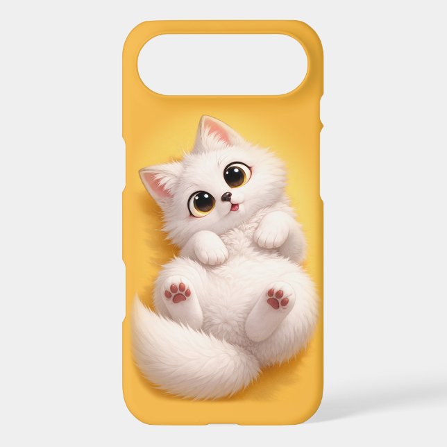 Cute White Fox "Belly-Up" Pink Paws iPhone Case (Back)