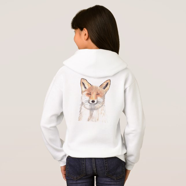Cute white fox watercolor Forest Wildlife Girl Hoodie (Back Full)