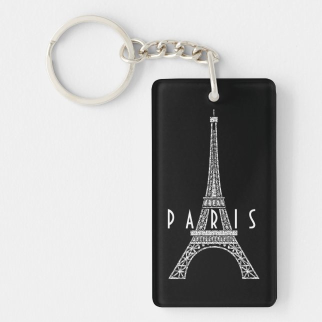 Cute white France Paris Eiffel tower Button Keychain (Front)