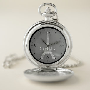 Cute white France Paris Eiffel tower Button Pocket Watch