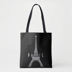Cute white France Paris Eiffel tower Button Tote Bag
