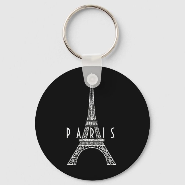 Cute white France Paris Eiffel tower Keychain (Front)