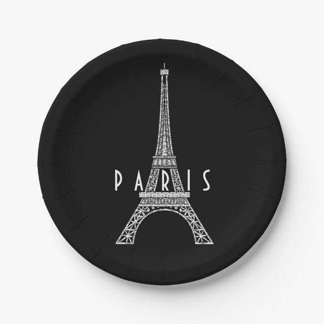Cute white France Paris Eiffel tower Paper Plates (Front)