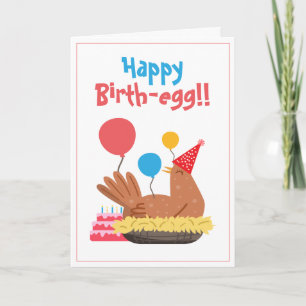 Cute White Funny Chicken and Cake Humor Birthday Card