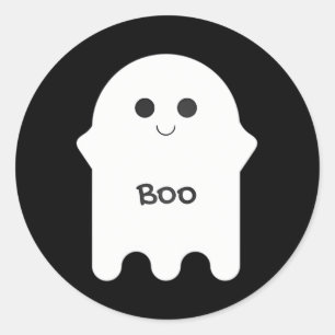 Cute White Ghost Cartoon Boo Classic Round Sticker
