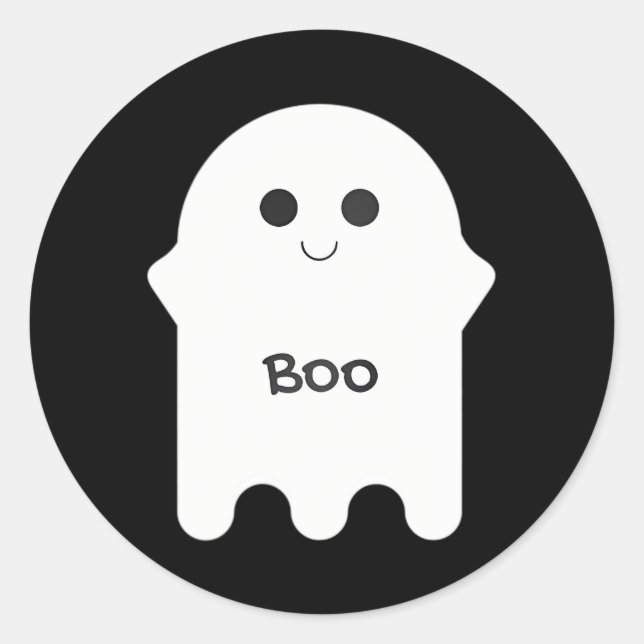 Cute White Ghost Cartoon Boo Classic Round Sticker (Front)