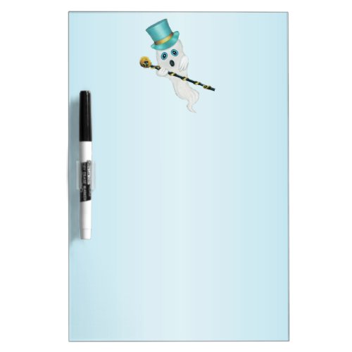 Cute White Ghost Dressed up in Top Hat Fancy Cane Dry Erase Board