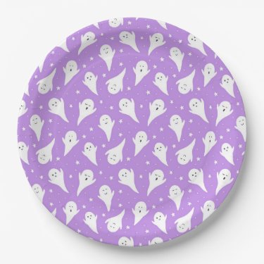 Cute White Ghost Silhouette - Purple Halloween 