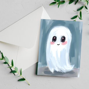 Cute White Ghost Watercolor Halloween Holiday Card