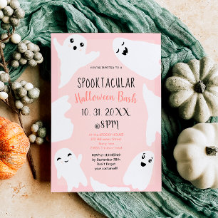 Cute white ghosts pastel pink Halloween bash Invitation