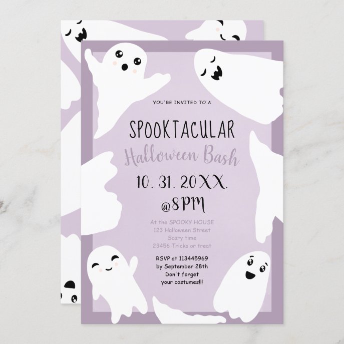 Cute white ghosts purple Halloween bash Invitation