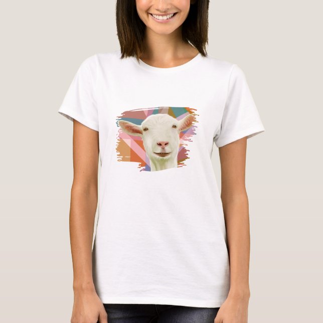 Cute White Goat Face Colorful Geometric T-Shirt (Front)