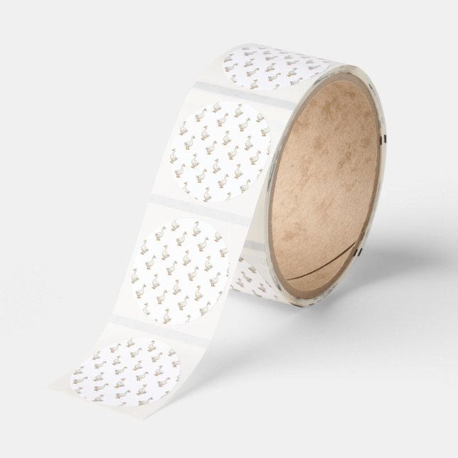 Cute White Goose Pattern Classic Round Sticker (Roll)