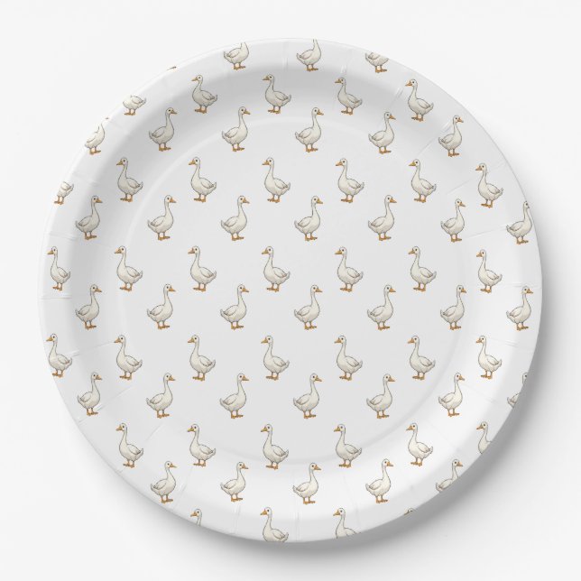 Cute White Goose Pattern Paper Plates (Front)