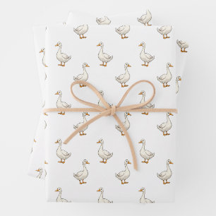 Cute White Goose Pattern Wrapping Paper Sheets
