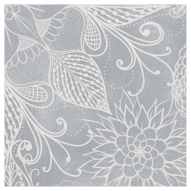 Cute White & Gray Dreamcatcher Feathers Mandala Fabric (Close Up)