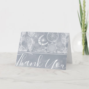 Cute White & Gray Dreamcatcher Feathers Mandala Holiday Card