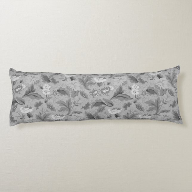 Cute white gray floral background design body pillow (Back)