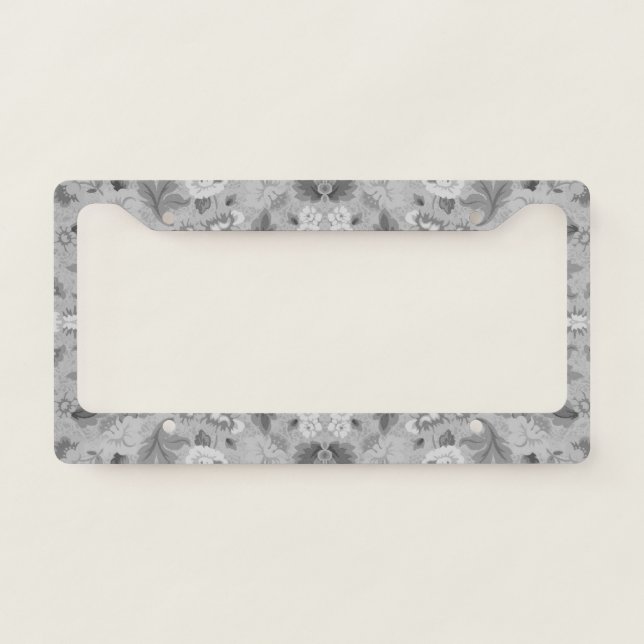 Cute white gray floral background design license plate frame (Front)