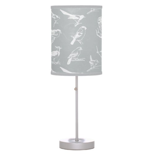 Cute White  Gray Vintage Birds Table Lamp