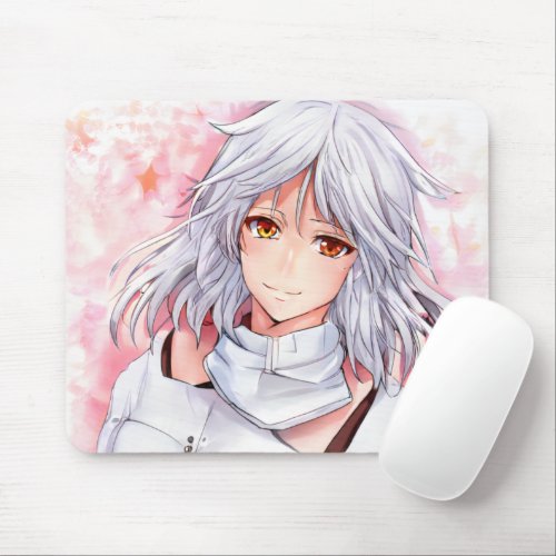 Cute White Hair Manga Girl Waifu Kawa Anime Mouse Pad