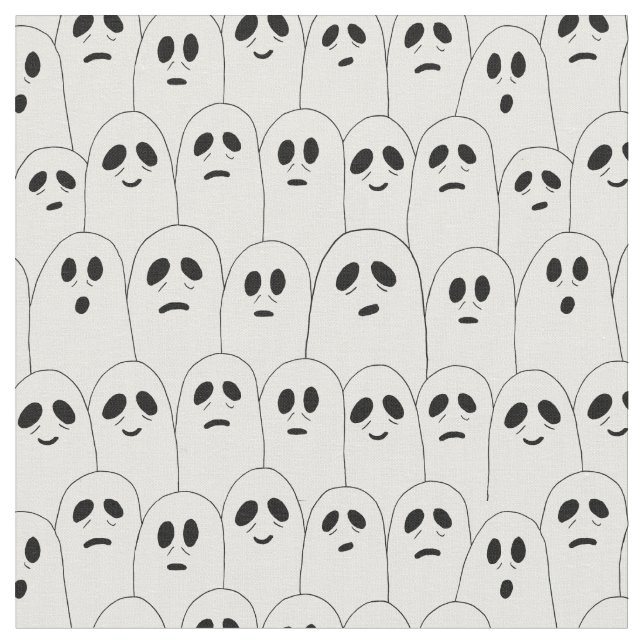 Cute White Halloween Ghosts Patterned Fabric (Close Up)