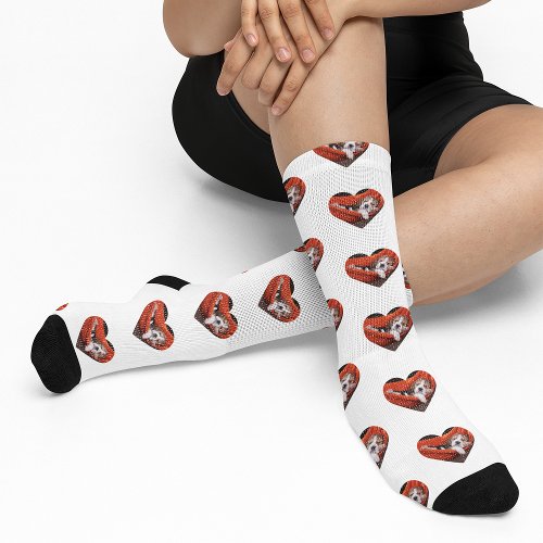 Cute White Heart Custom Pet Photo Socks