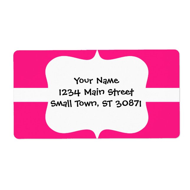 Cute White Heart in Scalloped Circle on Hot Pink Label (Front)