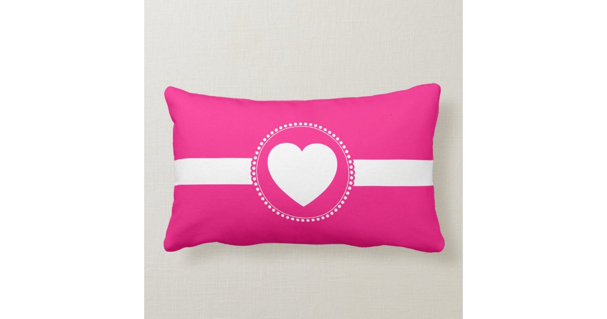 Cute White Heart In Scalloped Circle On Hot Pink Lumbar Pillow Cute White Heart In Scalloped Circle On Hot Pink Lumbar Pillow Zazzle