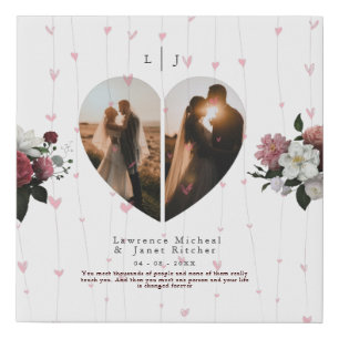 Cute White Heart Shaped Photo Custom For Couples Faux Canvas Print
