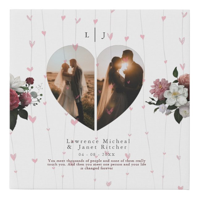 Cute White Heart Shaped Photo Custom For Couples Faux Canvas Print (Front)