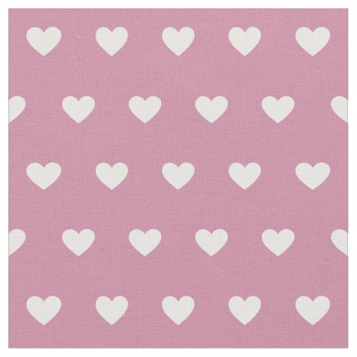 Cute White Hearts Dot Pattern Dusty Rose Fabric