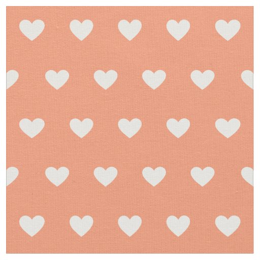 Cute White Hearts Dot Pattern Peach Fabric
