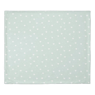 Cute White Hearts & Mint background Duvet Cover