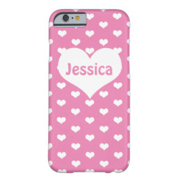 Cute White Hearts on Pink Girly Name Barely There iPhone 6 Case