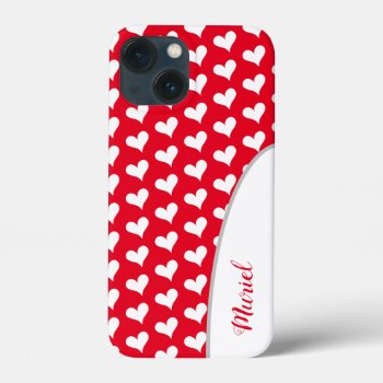 Cute White Hearts Pattern Iphone 13 Mini Case by BestCases4u at Zazzle