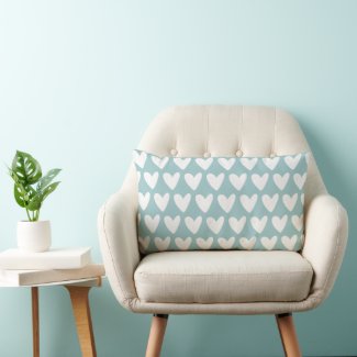 Cute White Hearts Pattern Eggshell Blue Nursery Lumbar Pillow