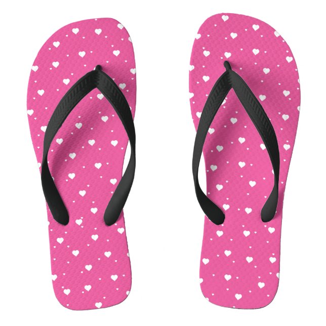 Cute White Hearts Pattern Hot Pink Background Flip Flops (Footbed)