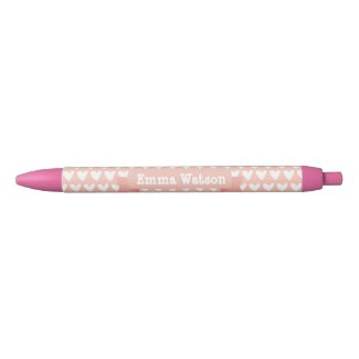 Cute White Hearts - Personalized Peachy Pink  Black Ink Pen