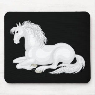 Cute White Horse Love Equestrian Pony Love Black Mouse Pad