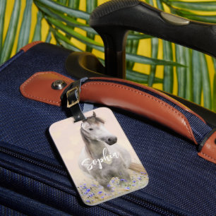 Cute White Horse Purple Flower Personalized Luggage Tag